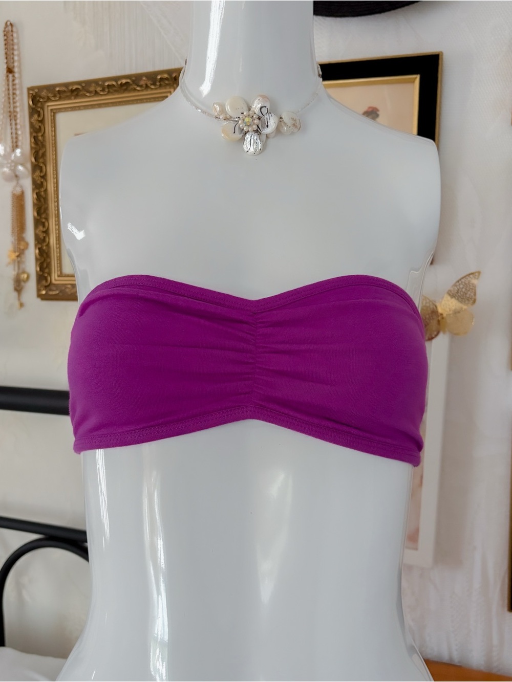 Y2K coastal lace back purple strapless tube top